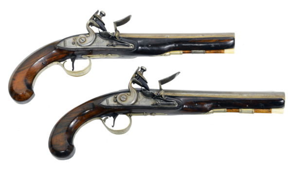 Silver Mounted Pair of Revolutionary War Pistols